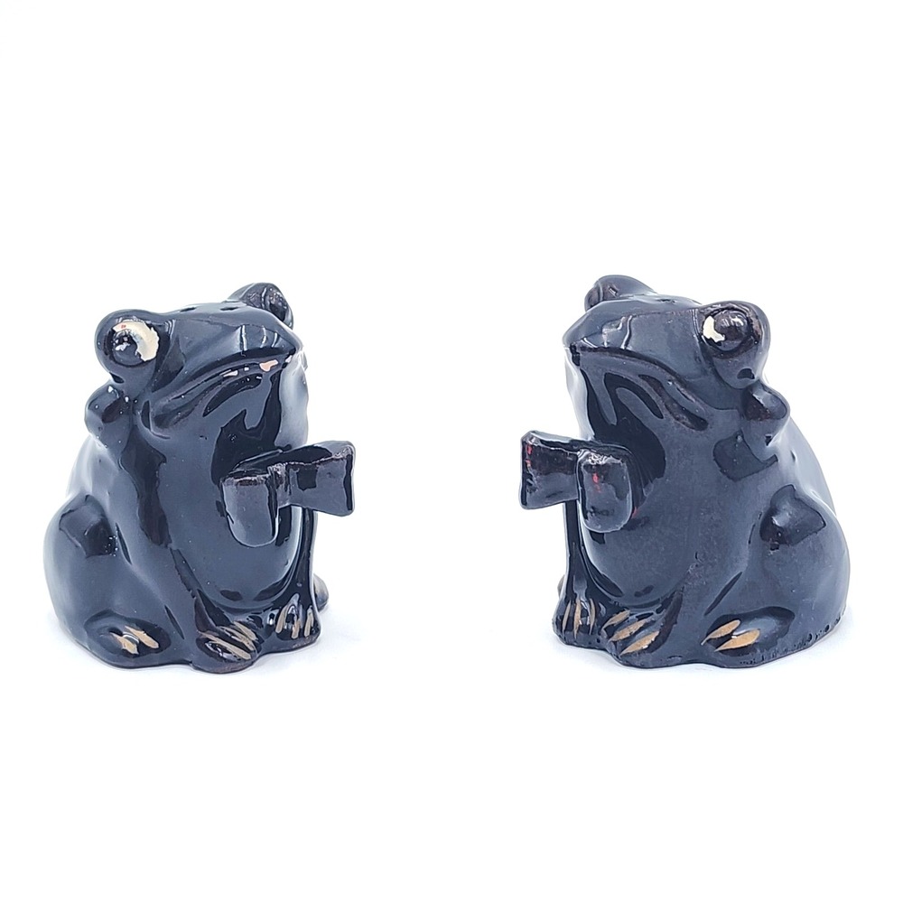 Vintage Anthropomorphic Black Frog Salt Pepper Shakers Japan Mid Century Rare